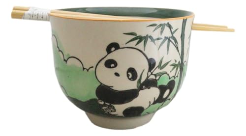 Ebros Gift Artistic Donburi Ramen Udon Noodles Soup Salad 5" D 18Oz Bowl With Bamboo Chopsticks And Built In Rest Set Asian Dining Kitchen Accent (Bamboo Green Panda Bear) - color: Bamboo Green Panda Bear