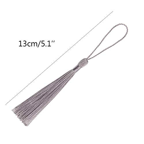 VAPKER 100 Pieces Silver Tassels 13cm/5-Inch Silky Handmade Soft Floss With 2-Inch Cord Loop for Jewelry Making, DIY Projects, Bookmarks - color: L:silver