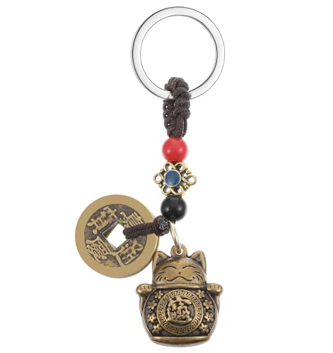 1 Pcs Lucky Cat Keychain, Brass Japanese Maneki Neko Good Luck Charm