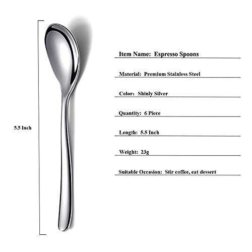 Demitasse Espresso Mini Spoons, 5.5'' Stainless Steel, Set of 6, Dishwasher Safe (Silver) - color: 1. Silver