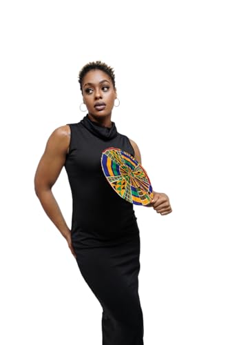 Kente African Print Foldable Hand Fan - color: Afiokuma