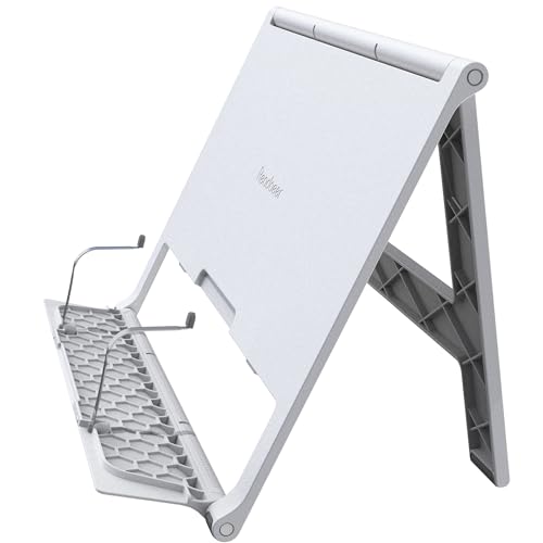 Readaeer Portable Book Stand Free Angle Adjustable Book Holder for Thick Textbook Collapsible Lightweight Book Rest (White) - color: White