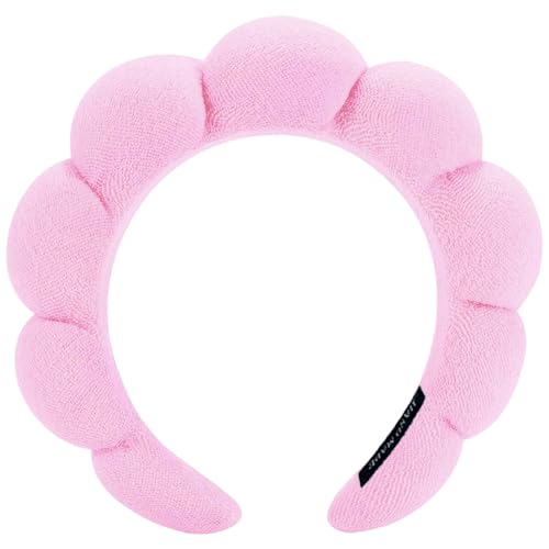 AOENJIE Spa Headbands for Washing Face or Makeup, Sponge Bubble Skincare Headbands, Puffy Terry Cloth Hairband for Women, Skin Care Makeup Headwear Hair Accessories for Girls(Pink) - color: Pink