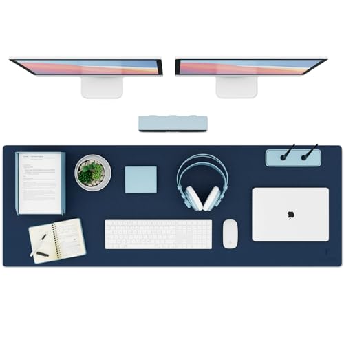 K KNODEL Extra Large Desk Mat, Leather Mouse Pad (47.2"x17", Dark Blue) - color: Dark Blue, size: 47.2" x 17"