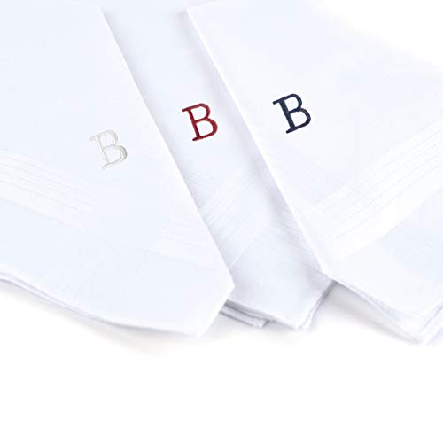 Initial Handkerchief for Men, Monogrammed Boxed 3 Piece Set,100% Cotton - color: B Initial