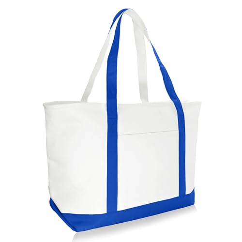 DALIX 23" Premium 24 oz. Cotton Canvas Shopping Tote Bag - color: Royal Blue