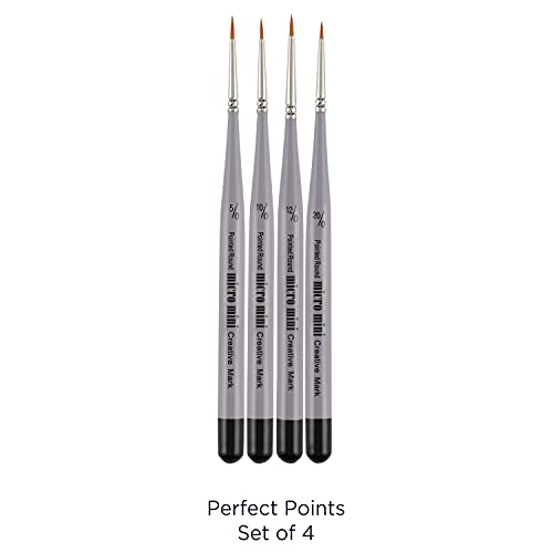 Creative Mark 4 Piece Micro Detail Paint Brush Set, Mini Paintbrushes for Acrylic, Watercolor, Oil, Face, Nail, Scale Model Painting & Line Drawing - size: Perfect Points Set (4 Piece)