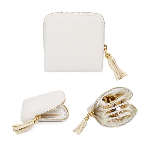 Stratalife Small Travel Jewelry Case, Velvet Storgae Pouch - color: White