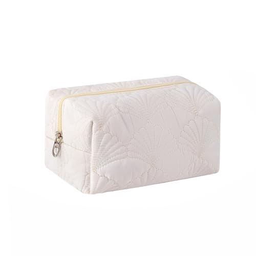 RSRSLEII Small Quilted Cotton Seashell Makeup bag, Toiletry Bag, White - color: 07Small White