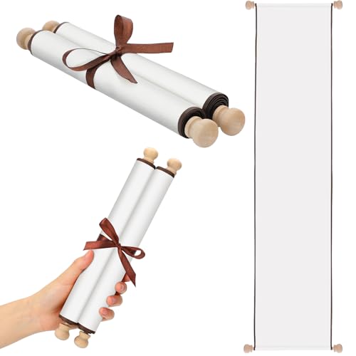 Epakh Blank Scroll Paper with Wood Rods Vows,White - color: White, size: 7.5 x 30 Inch