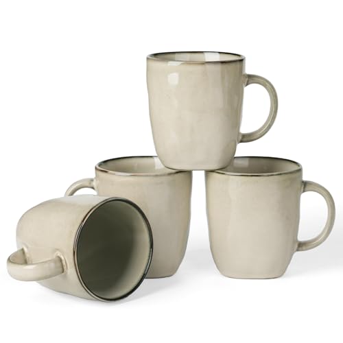 famiware Coffee Mugs Set of 4, Ocean Square 13oz Coffee Cup Set with Handle - color: Ocean Square-Light khaki, size: 4pcs