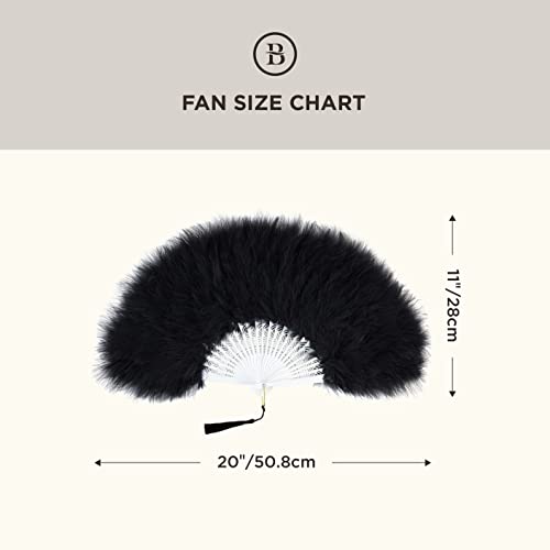 BABEYOND 1920s Marabou Feather Folding Hand Fan - color: Black