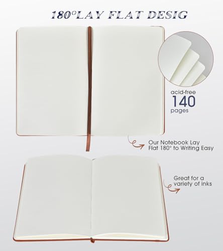 Biuwory A5 Hardcover Blank Journal Notebook, Leather Sketchbook for Drawing - color: Brown, size: Plain-140 Pages (5.7"×8.3")