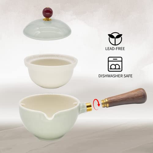 LURRIER Porcelain Chinese Gongfu Tea Set,Portable Teapot Set with 360 Rotation Tea maker and Infuser,Portable All in One Gift Bag for Travel,Home,Gifting,Outdoor and Office (Cyan Grey) - color: Cyan Grey