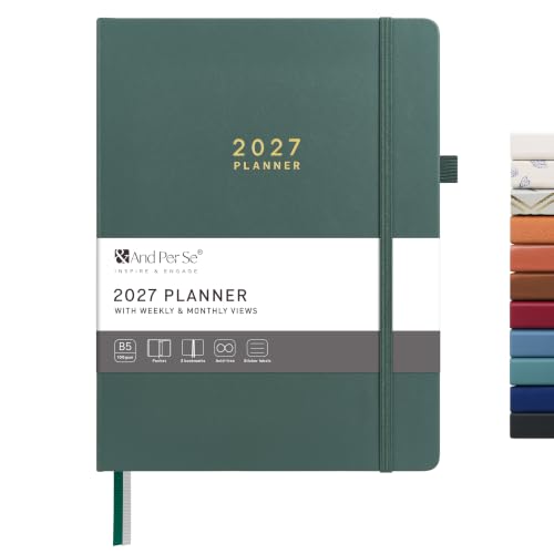&And Per Se 2027 Planner, 12-Month Monthly & Weekly, 2027 Calendar Planner with 100gsm Paper, B5 Hardcover Faux Leather, 7.5" x 10" (Green) - color: Green, size: 7.5" x 10"(Jan 2027-Dec 2027)