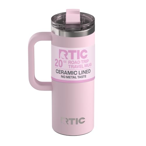 RTIC 20oz Road Trip Travel Mug with Lid and Handle, Ceramic Lined, Pale Pink - color: Pale Pink, size: 20 Ounces