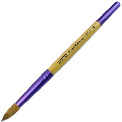 PANA Pure Kolinsky Hair Acrylic Nail Brush - Round Shape Purple Ferrule with Beige Wood Handle (Size 14) - Nail Brush for Acrylic Nail Application, Nail Extension, Manicure Pedicure Salon Beginner and - color: Beige, size: Size 14