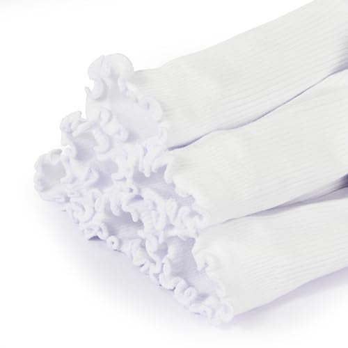 BomKinta Ruffle Socks Women Turn-Cuff Frilly Sock Cotton Crew Socks - color: All White