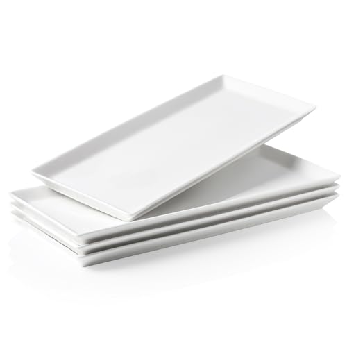 Kanwone White Serving Platters, Porcelain Serving Trays for Parties, Large Rectangular Plates - 14.5 Inch, Set of 4 - style: Style3