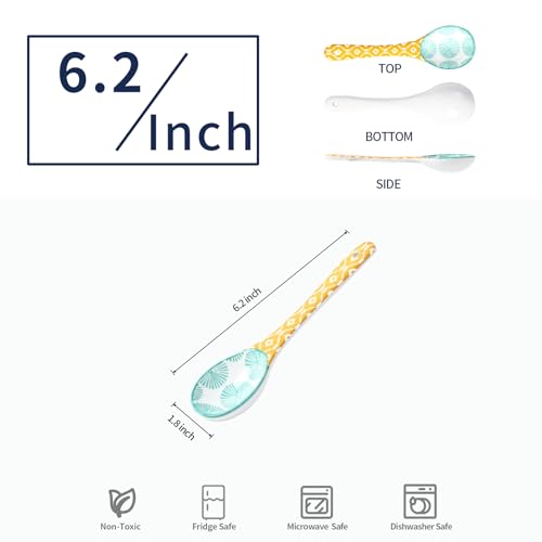 Selamica Ceramic Soup Spoons, 6.2 Inch Spoon Set of 6, Assorted Colors - size: 6.2 Inch, style: Assorted Colors