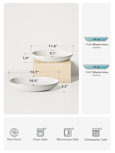LE TAUCI Ceramic Serving Bowls Set of 2, Large Serving Dishes for Entertaining, 11.8 & 13.7 Inch Oval Serving platter, Salad Fruit Bowl, Pasta Bowls, Microwave & Dishwasher Safe - Arctic White - color: Arctic White, size: S+M