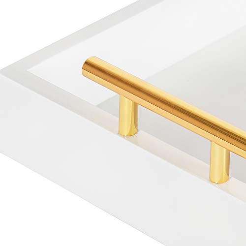 Kate and Laurel Lipton Narrow Decorative Tray with Polished Metal Handles, White and Gold - color: White/Gold