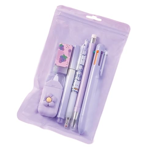 MOZXIRZ 6 Pcs Cute Purple Stationery Set for Women Back to School Supplies Office Supplies Including Gel Ink Pens 6-in-1 Ballpoint Pens Pencil Eraser (Purple) - color: Purple
