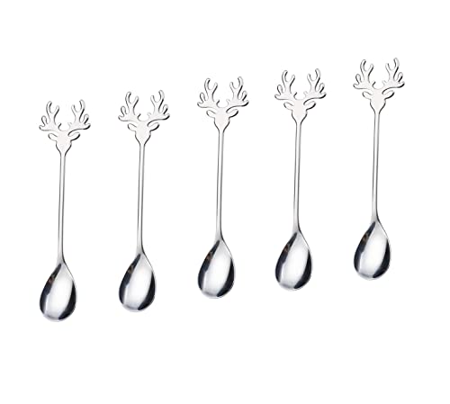 10 Pieces Stainless Steel Mini Coffee Espresso Spoon, Elk shaped spoon Flatware Dessert Teaspoons Small Soup Spoons, 5.5 inch Specialty Demitasse Stirring Spoons - size: Silver 10 Pack