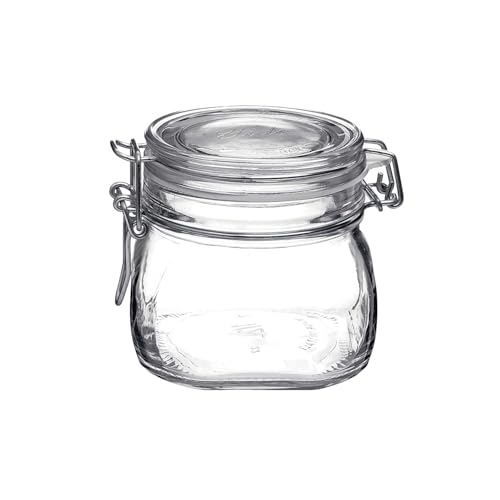 Bormioli Rocco Fido 17.5 Ounce Glass Storage Jars: Airtight Hinged Lid With Leak Proof Gasket, Wide Mouth Food Container - For Zero Waste Air Tight Preserving Jam, Spices, Coffee, Sugar & Herbs - color: Clear, size: 17 Ounce