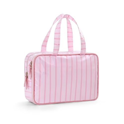 Toiletry Bag for Women, Pink Stripe - color: Pink Stripe