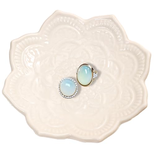 4" Datura Flower Ceramic Jewelry Dish, Ring Tray for Women(White) - color: White