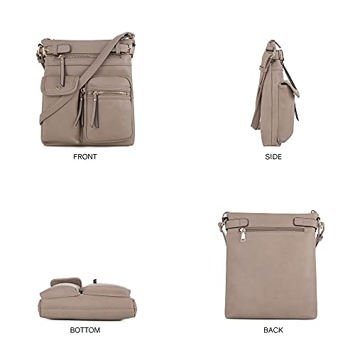SG SUGU Katie Lightweight Medium Crossbody Bag Shoulder Bag with Multi Pocket for Women - color: Stone
