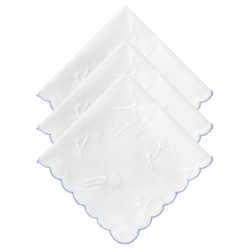 DoreenBeads Women's Cotton Handkerchiefs Scallop Embroidered Ladies Hankies - color: White-blue Hems