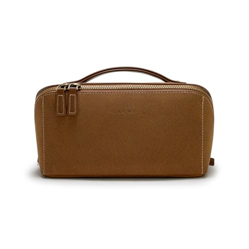 EACHY Travel Makeup Bag for Women, Faux Suede Cosmetic Bag, Brown, Medium - color: D - Brown, size: Medium