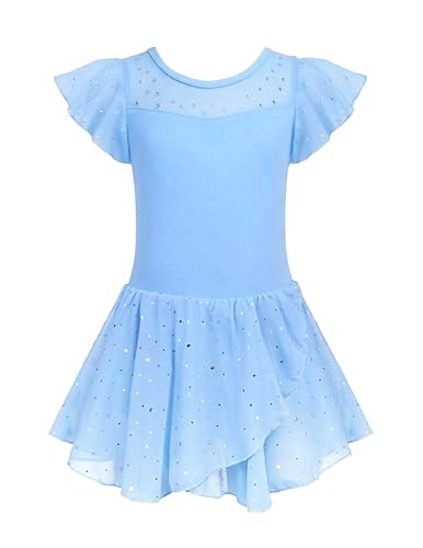 Zaclotre Girls Ballet Leotards Ruffle Sleeve Sparkle Dance Leotard - color: Baby Blue, size: 2-3T
