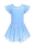 Zaclotre Girls Ballet Leotards Ruffle Sleeve Sparkle Dance Leotard - color: Baby Blue, size: 6-7 Years