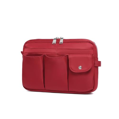 Pencil Holder Storage Bag for Women, Large Capacity Zippered Pencil Case with Multiple Pockets, Nylon Canvas Stationery Organizer for Office, Travel & Daily Use (Nylon,Burgundy Red) - color: Burgundy Red/Nylon
