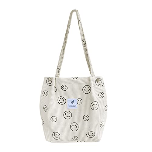 JARKJARD Corduroy Aesthetic Cute Tote Shoulder Bag for Teen Girls School - color: Beige