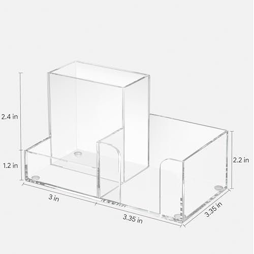 HBlife Acrylic Pen Holder for Desk, 3-Compartment Small Desk Organizer, Clear Office Supplies Desk Accessories with Sticky Notes Holder Stores Post It Notes 3X3 for Office, Home and School - color: Clear, size: 6.35”x 3.35” x 3.6”