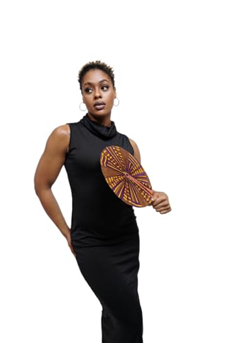Kente African Print Foldable Hand Fan - color: Maakye