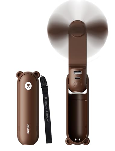 JISULIFE 3 IN 1 Portable Fan with Power Bank & Flashlight Featured - color: Brown
