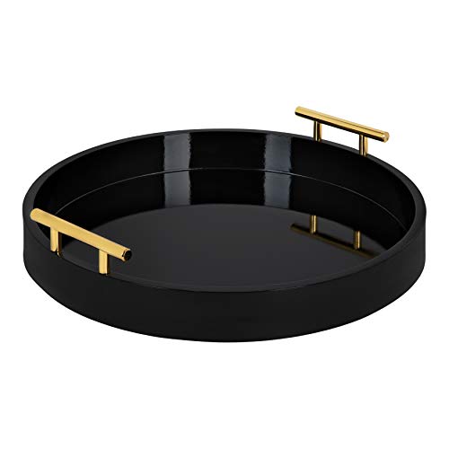 Kate and Laurel Lipton Modern Round Tray, 15.5" Diameter, Black and Gold, Decorative Accent Tray for Storage and Display - color: Black, size: 15.5"