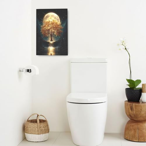 Golden Tree Wall Art Fantasy Tree with Moon and Waterfall Canvas Wall Decor Pictures Paintings Prints Mystical Nature Artwork Framed De corations For Meditation Space Bathroom Bedroom Living Room Office Gifts 16" x 24" - color: Golden Tree, size: 24"L x 1