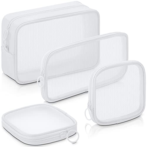 Weewooday 4Pcs Mesh Makeup Bag, White, Small, Large, Medium, Classic - color: White, size: Small, Large, Medium, style: Classic