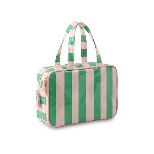 Toiletry Bag for Women, Pink and Green Stripe - color: Green-Pink