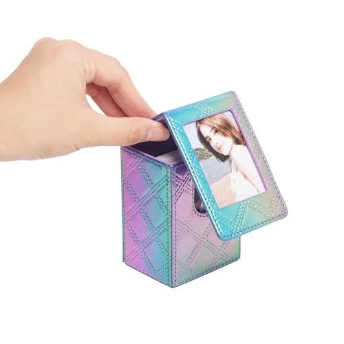 2 x 3 Mini Photo Storage Box for Polaroid Fujifilm Instax Mini 13 12 11 9 8 EVO Instant Film, Picture Frame and Containers, PU Leather. (Blue Purple) - color: Blue Purple