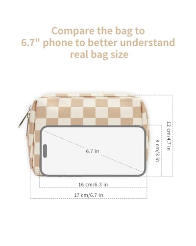 Narwey Small Makeup Bag for Purse, Travel Mini Cosmetic Bag for Women Girls - color: YB-Light Checkerboard, style: Small