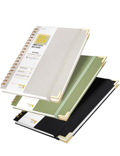 OWSC Lined Spiral Notebook, Hardcover 7.1 x 10 IN B5 Notebook, 3 Pack Mix - size: 3 Pack B5 Grey Green Black