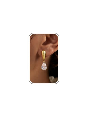 Pearl Earrings for Women,14K Gold/Silver Plated Dangle Drop Earrings - color: Gold-CZ