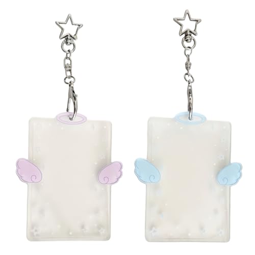 2-Pack Wing Shaped Photocard Holder - Clear Acrylic Cute Photocard Holder Keychain,Bus Cards,Ideal Gift for Fans - color: Purple/Blue